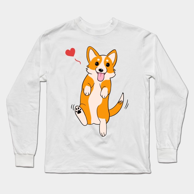 Happy Corgi dog Long Sleeve T-Shirt by Chigurena